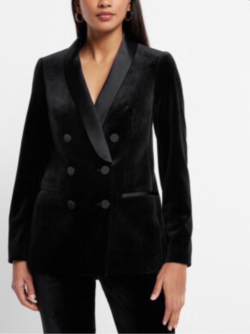 EXPRESS BLACK VELVET DOUBLE BREASTED TUXEDO BLAZER